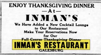 Inmans Restaurant - Nov 1948 Ad
